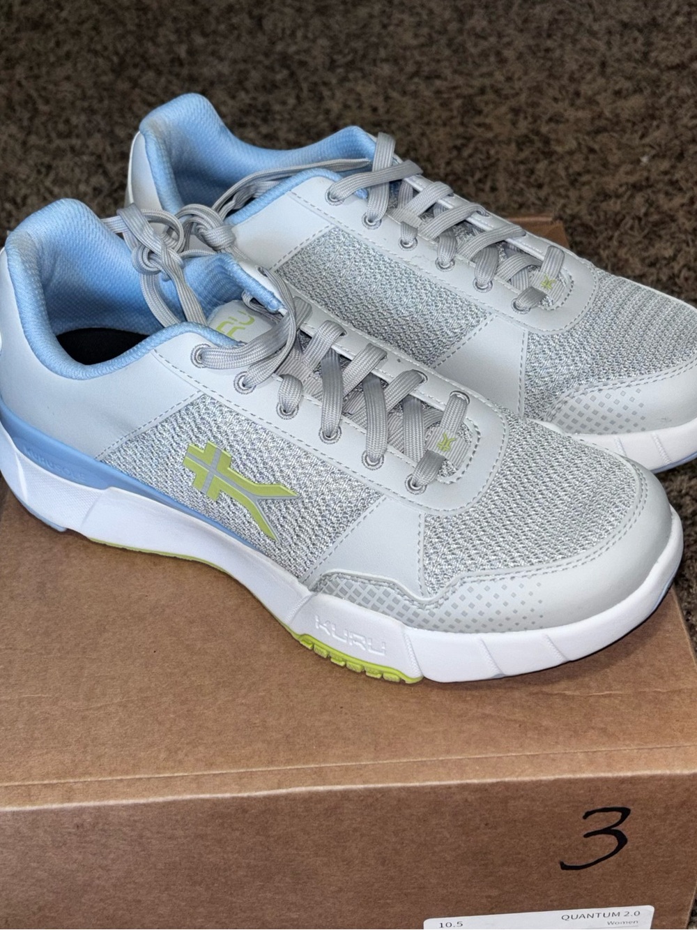 Kuru Quantum 2.0 Walking Comfort Sneaker Dove Gray/Pale Lime Women 10.5 NWB
